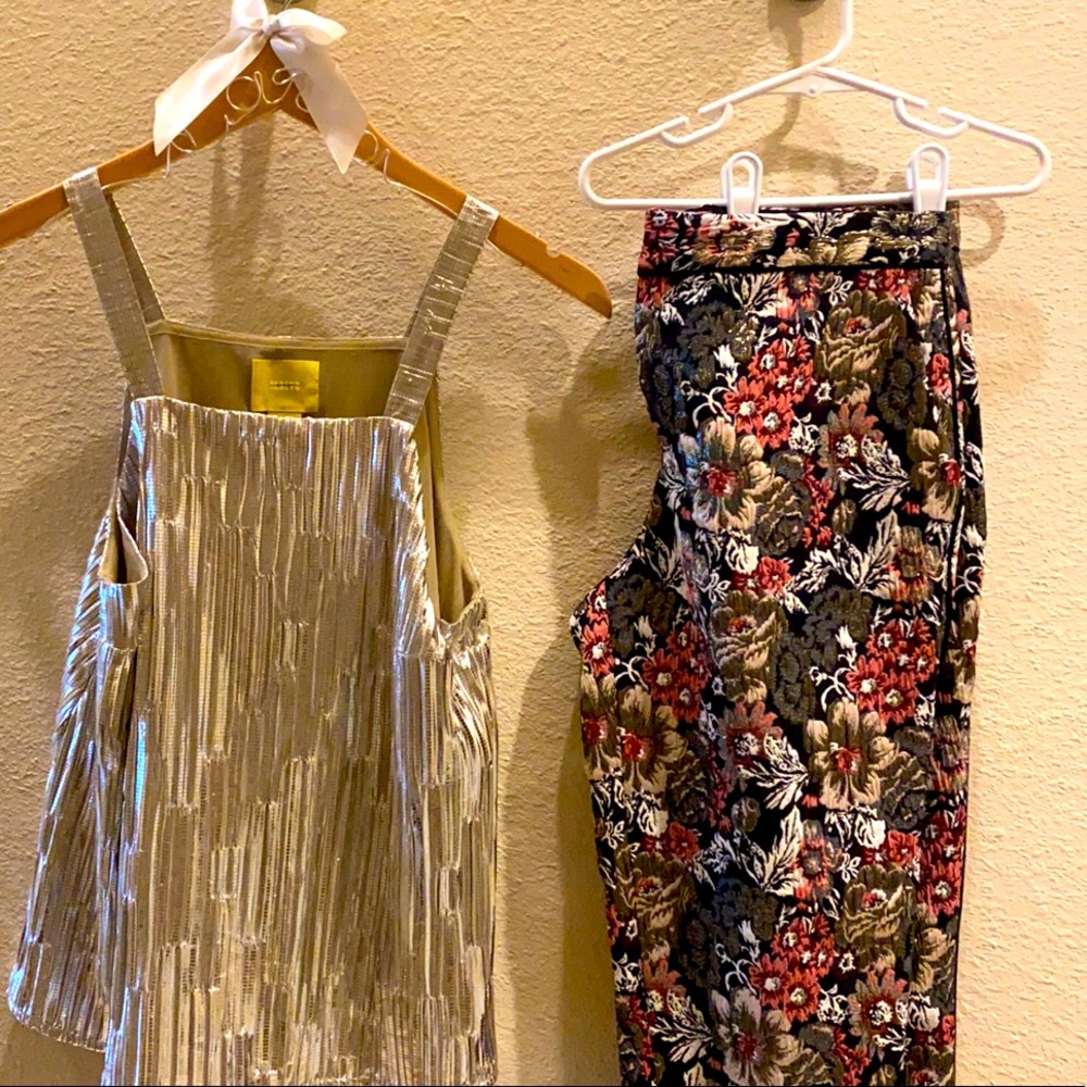 NWT Anthropologie Floral Gold Foil Trouser Pant